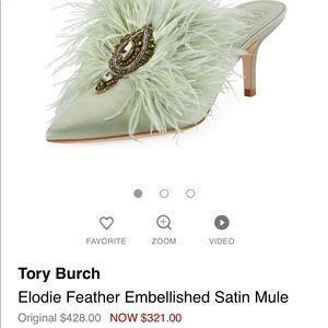 Tory Burch Elodie Embellished Feather Satin Mule